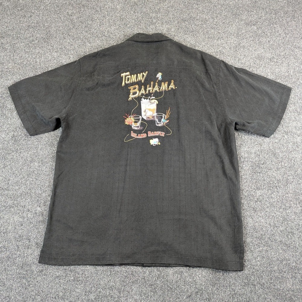 Tommy Bahama Island Barfly Black 100% Silk Embroidered Shirt Mens Large L